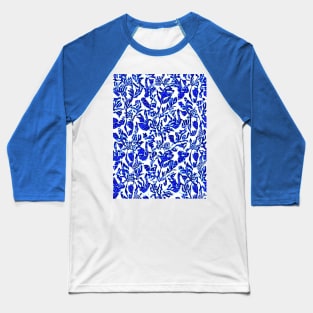 Blue and Navy Floral brush strokes pattern background Baseball T-Shirt